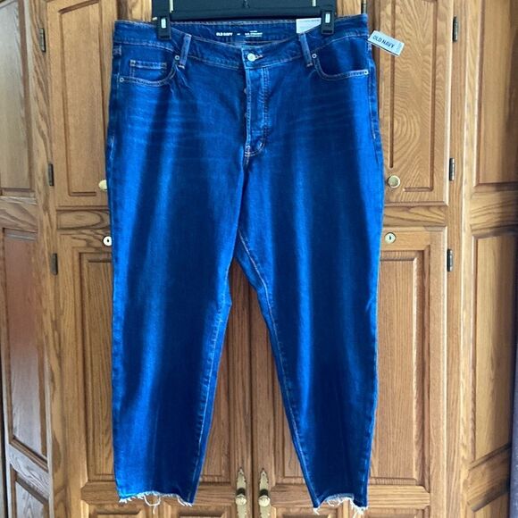 Old Navy High Rise O. G. Straight Ankle Fringe Buttonfly Jeans - Picture 1 of 9